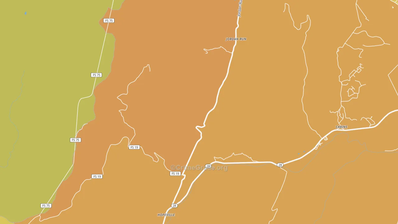 Jordan Run, WV Map of Robbery Rates