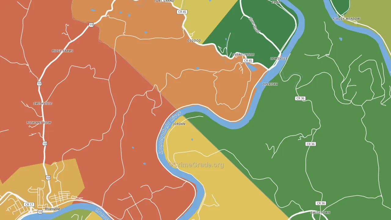 Jordan, WV Map of Robbery Rates
