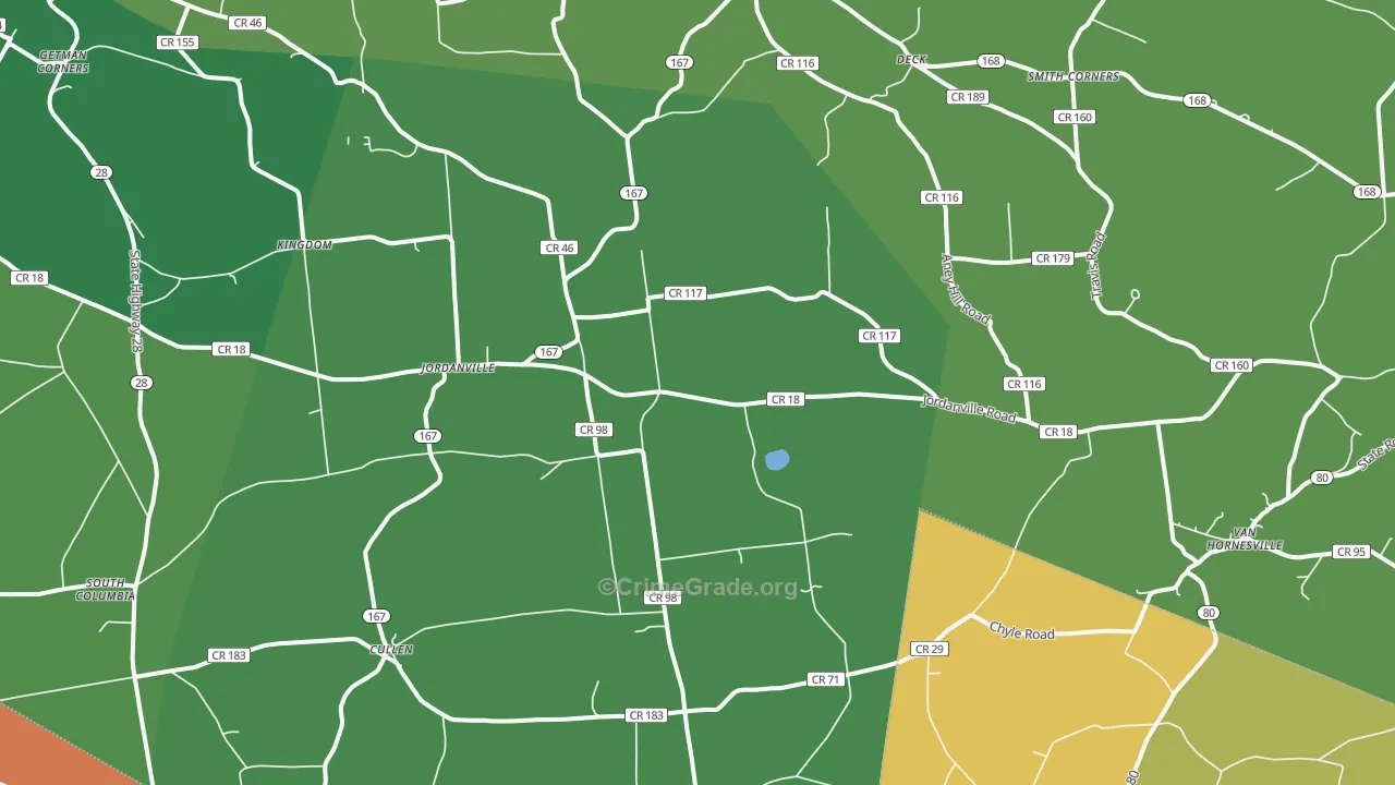 Jordanville, NY Map of Robbery Rates