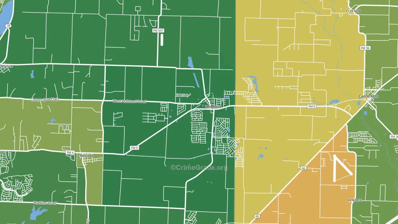 Josephine, TX Map of Robbery Rates