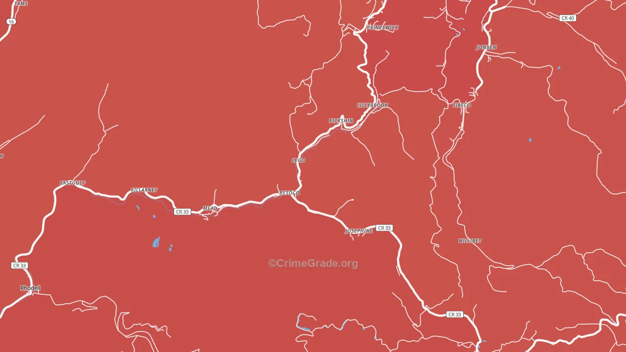 Josephine, WV Map of Robbery Rates