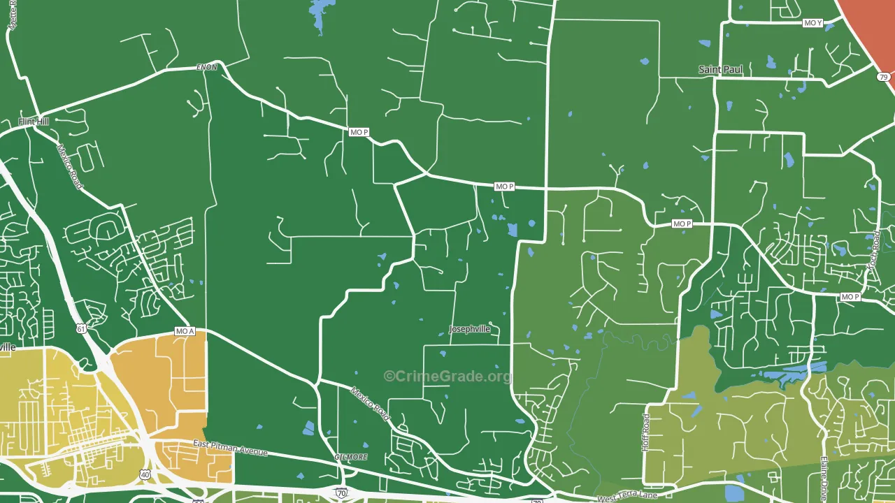 Josephville, MO Map of Robbery Rates