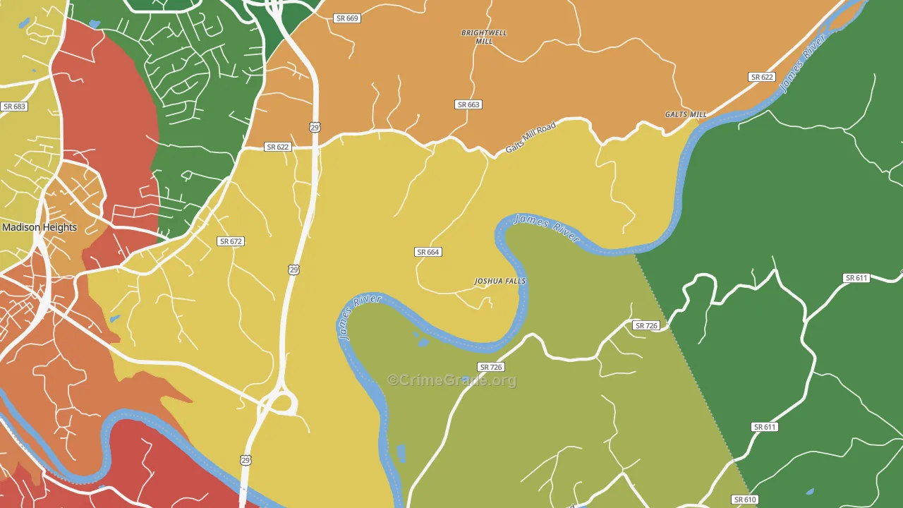 Joshua Falls, VA Map of Robbery Rates