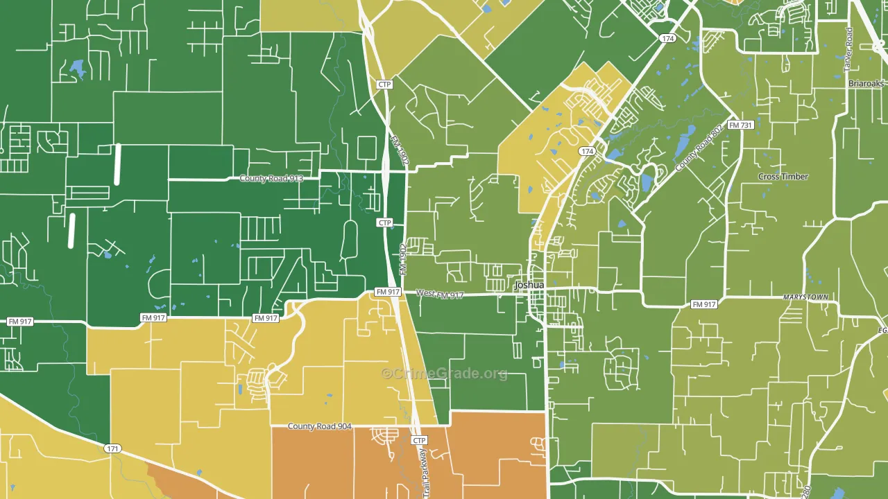 Joshua, TX Map of Robbery Rates