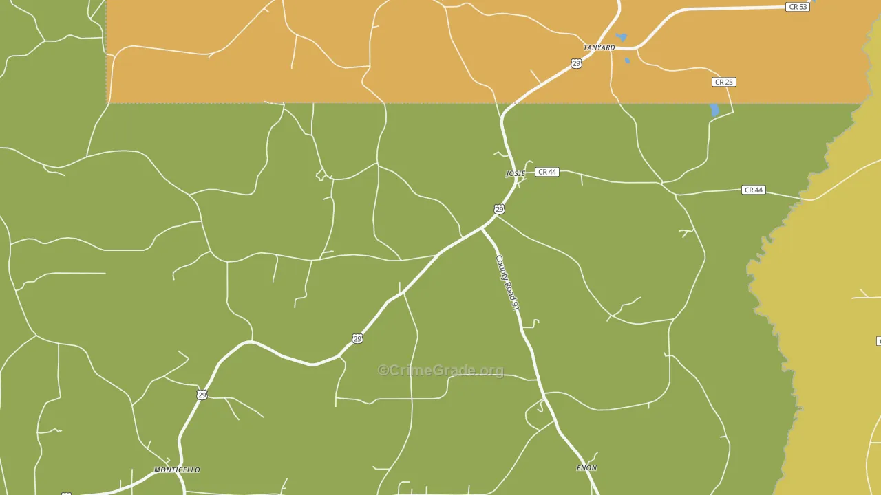 Josie, AL Map of Robbery Rates