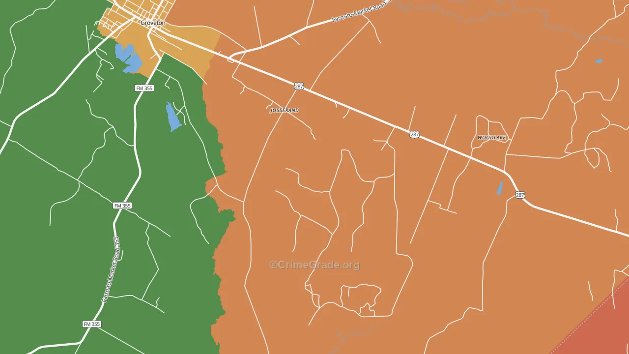 Josserand, TX Map of Robbery Rates