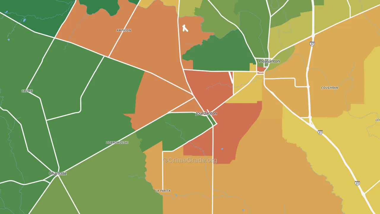 Jourdanton, TX Map of Robbery Rates