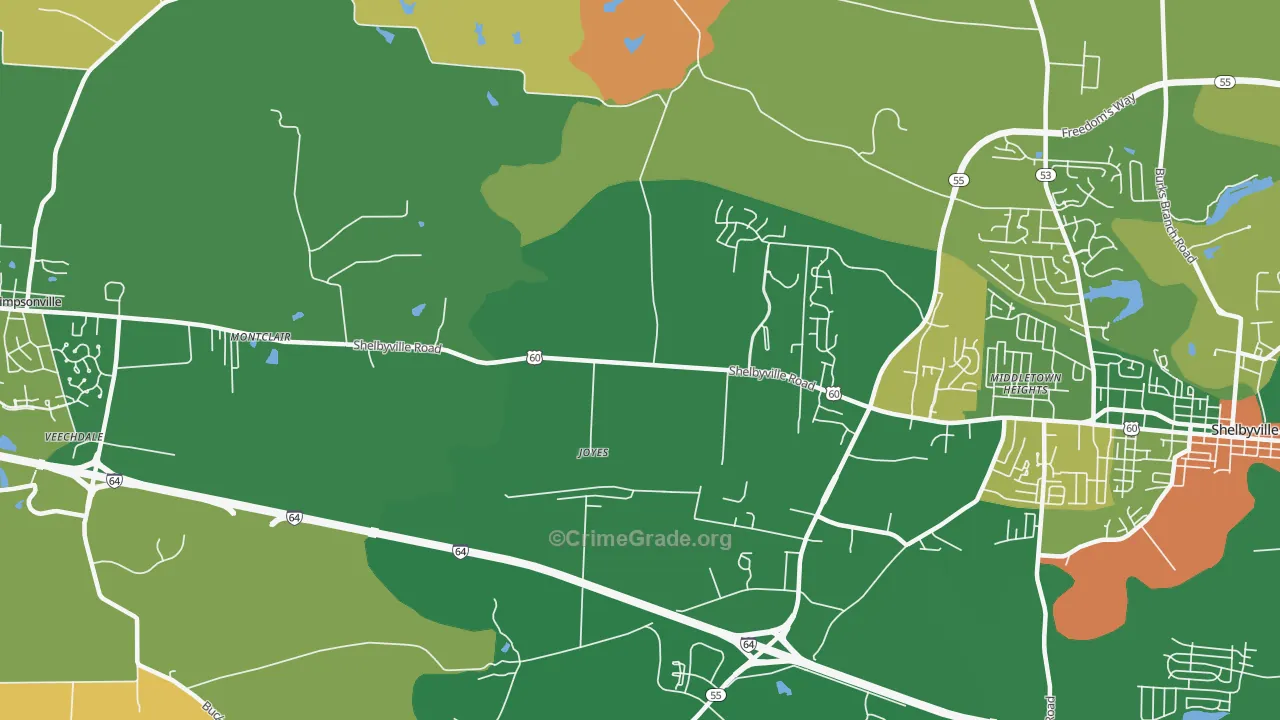 Joyes, KY Map of Robbery Rates