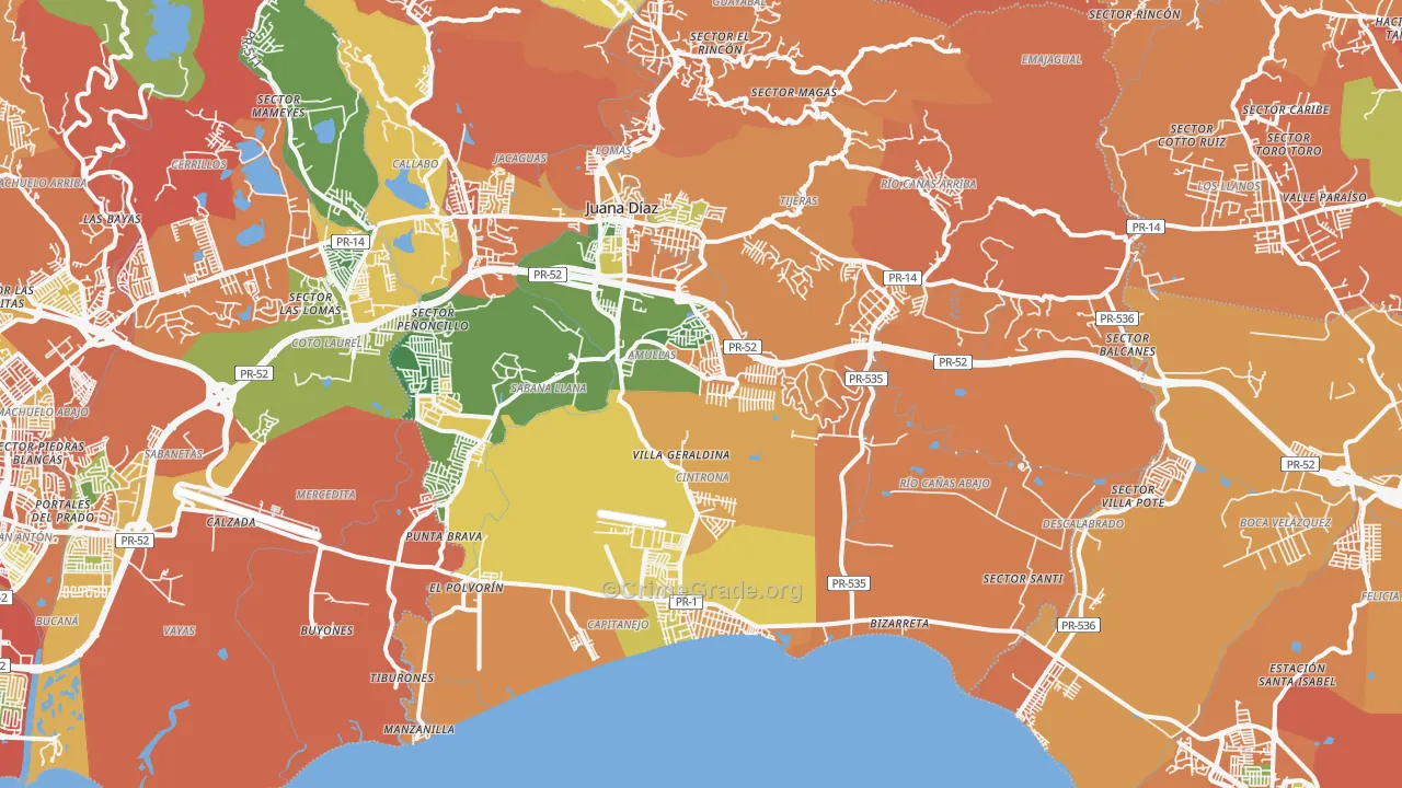 Juana Diaz, PR Map of Robbery Rates