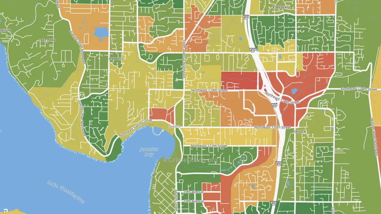 Juanita, Kirkland, WA Map of Robbery Rates