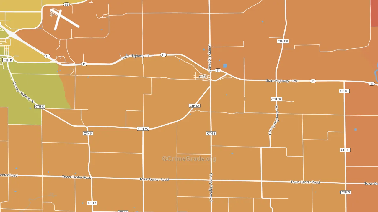 Juda, WI Map of Robbery Rates