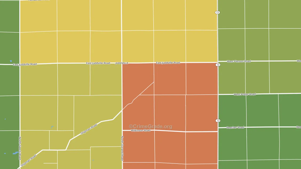 Juddville, MI Map of Robbery Rates