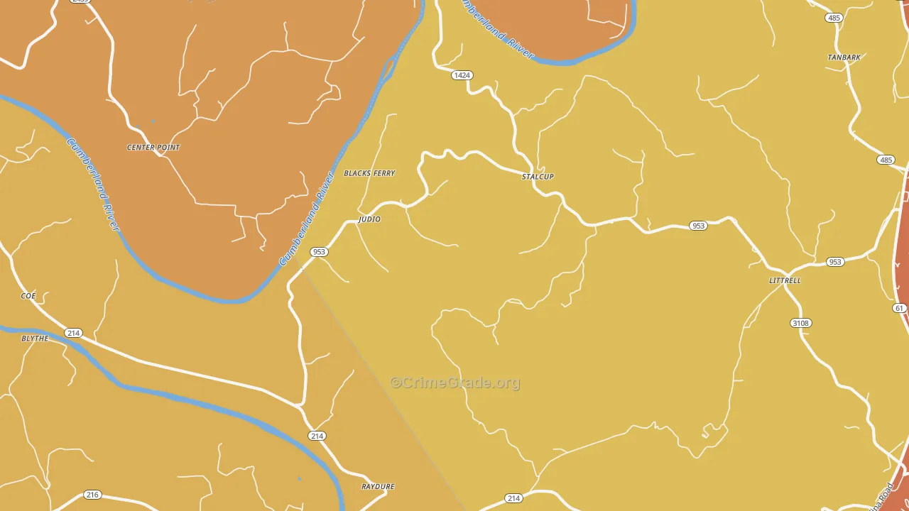Judio, KY Map of Robbery Rates