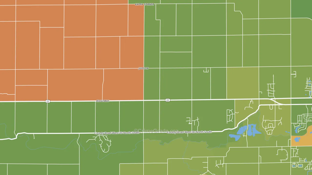 Judson, IN Map of Robbery Rates