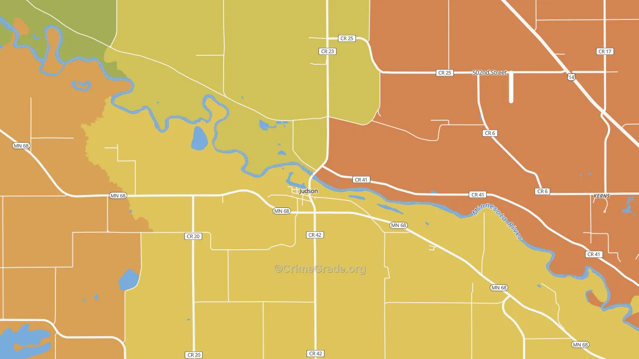 Judson, MN Map of Robbery Rates