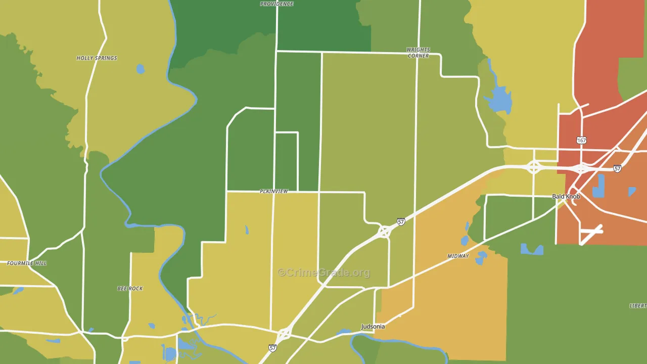 Judsonia, AR Map of Robbery Rates