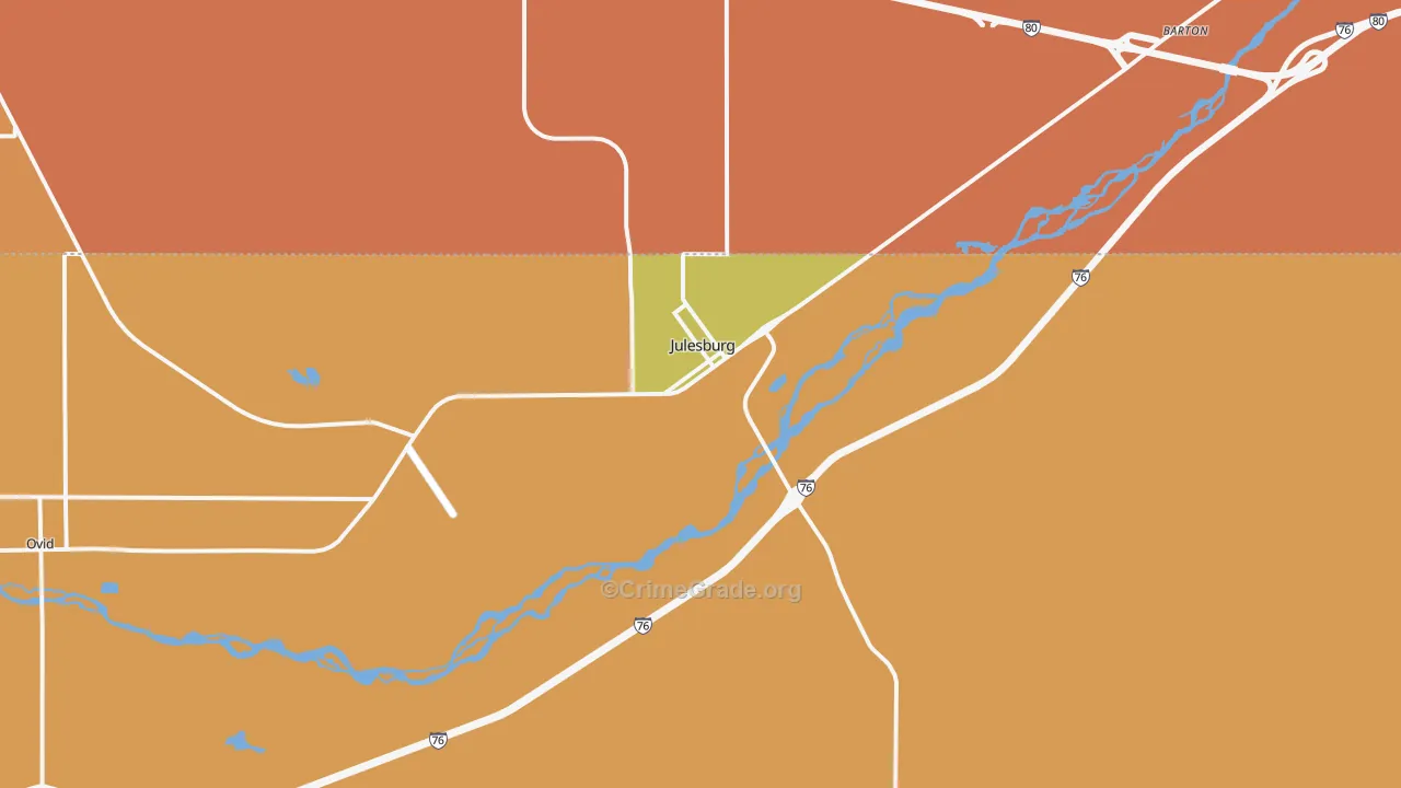 Julesburg, CO Map of Robbery Rates