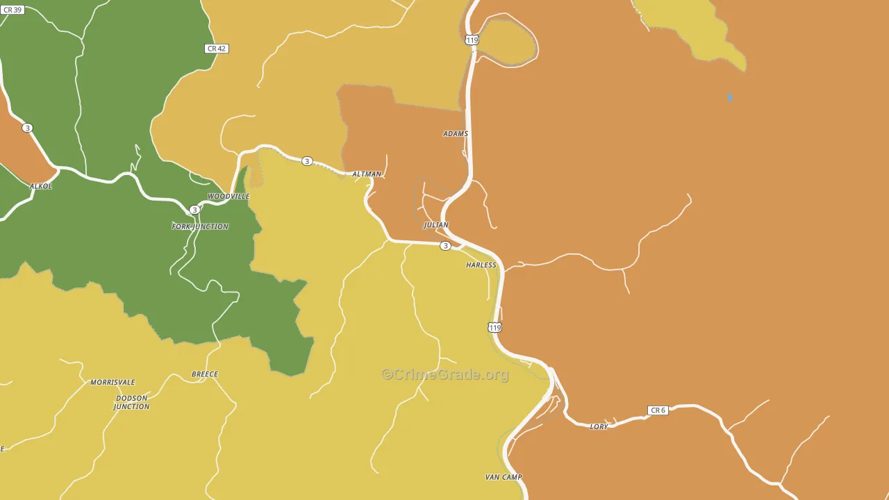 Julian, WV Map of Robbery Rates