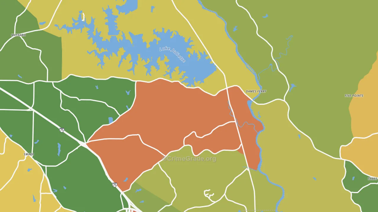 Juliette, GA Map of Robbery Rates