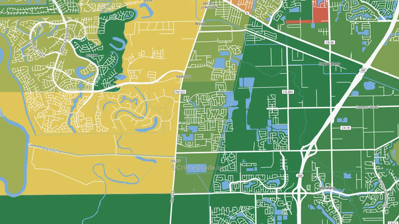Juliff, TX Map of Robbery Rates