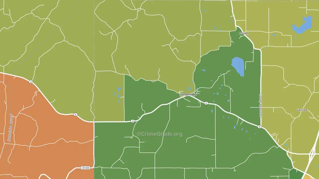 Jumpertown, MS Map of Robbery Rates