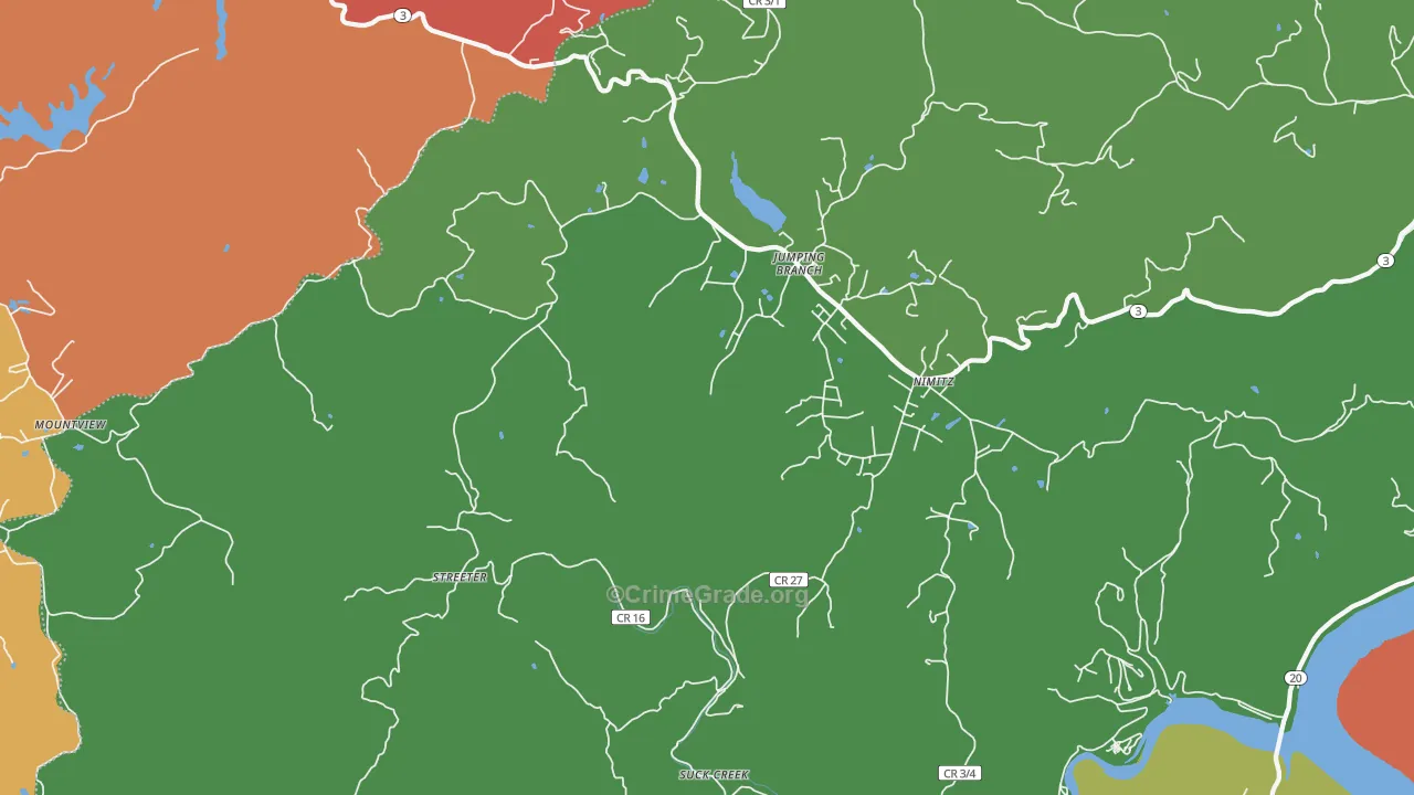 Jumping Branch, WV Map of Robbery Rates