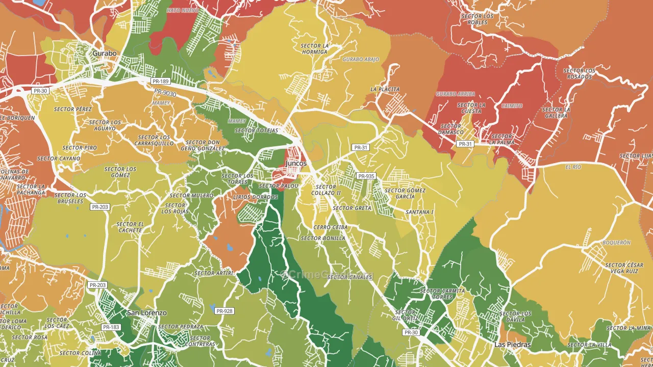 Juncos Municipio, PR Map of Robbery Rates