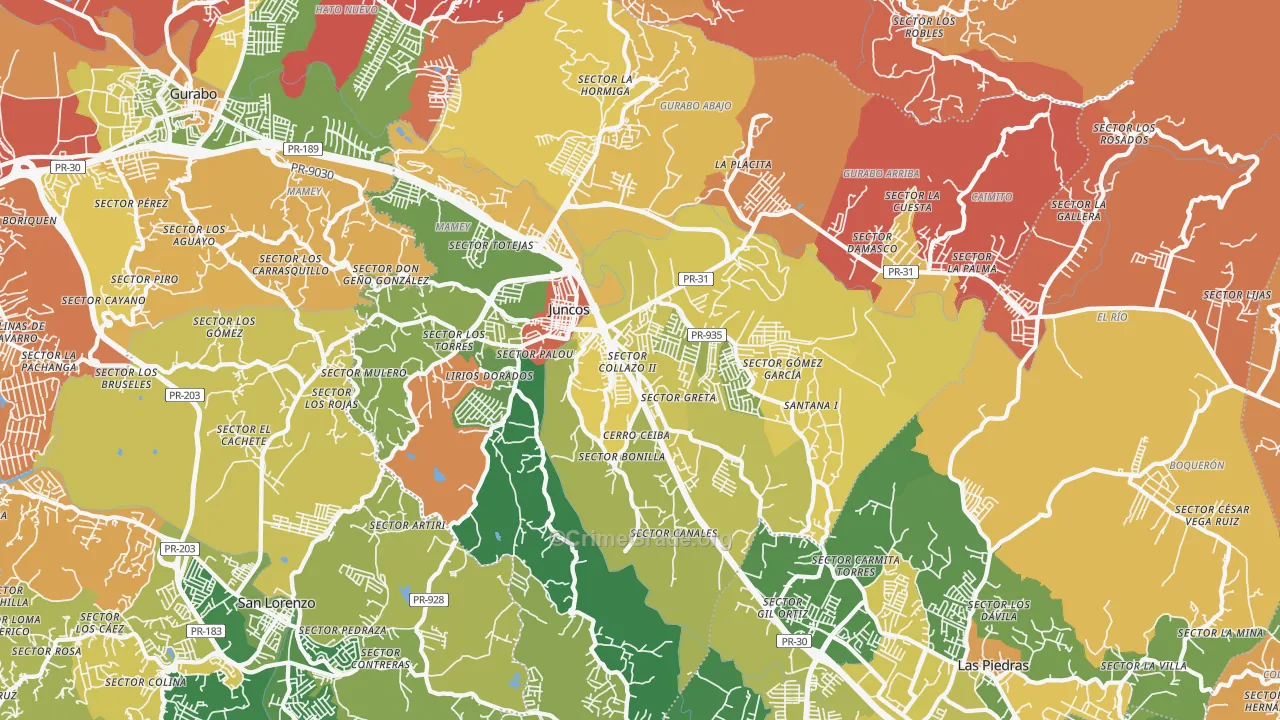 Juncos, PR Map of Robbery Rates