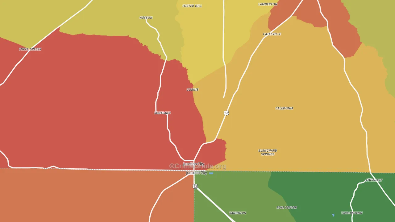 Junction City, AR Map of Robbery Rates