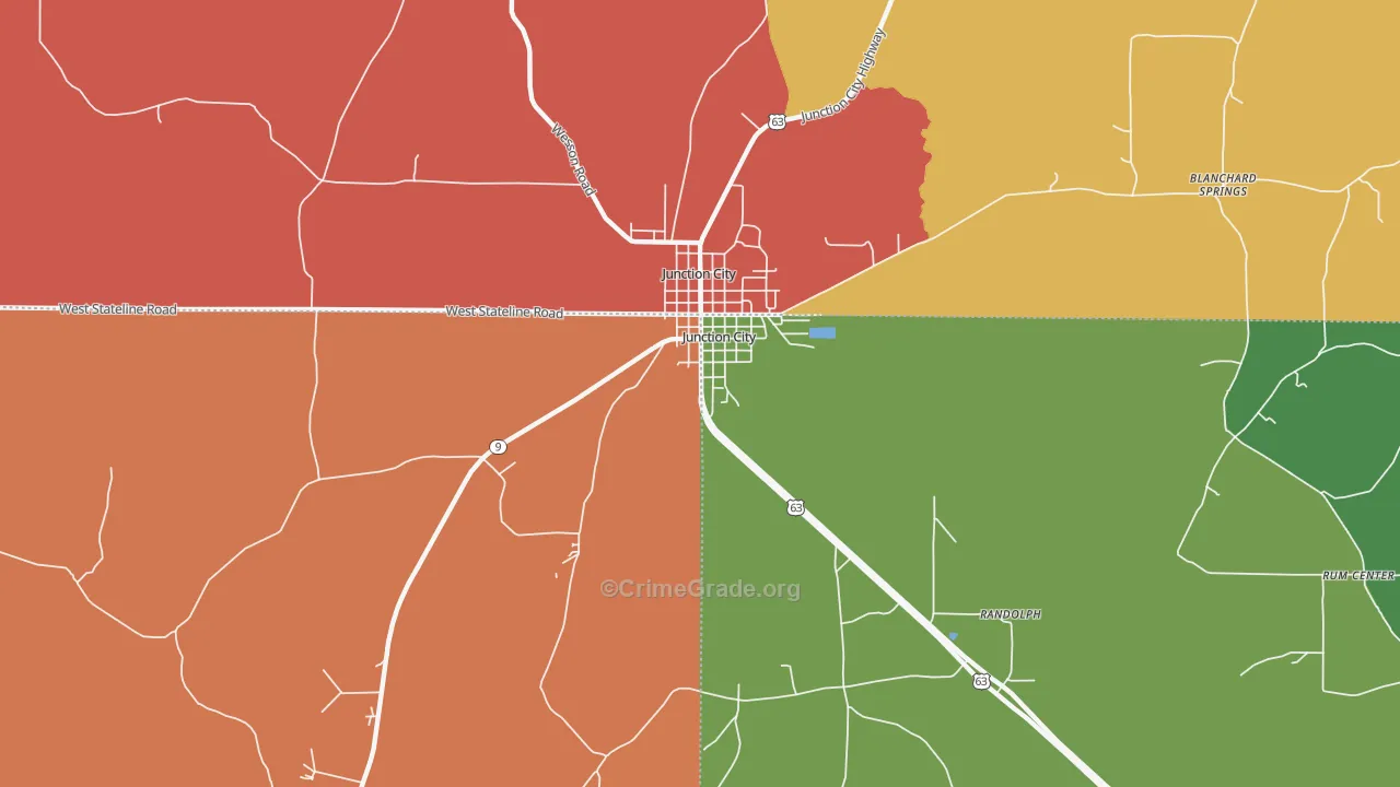 Junction City, LA Map of Robbery Rates