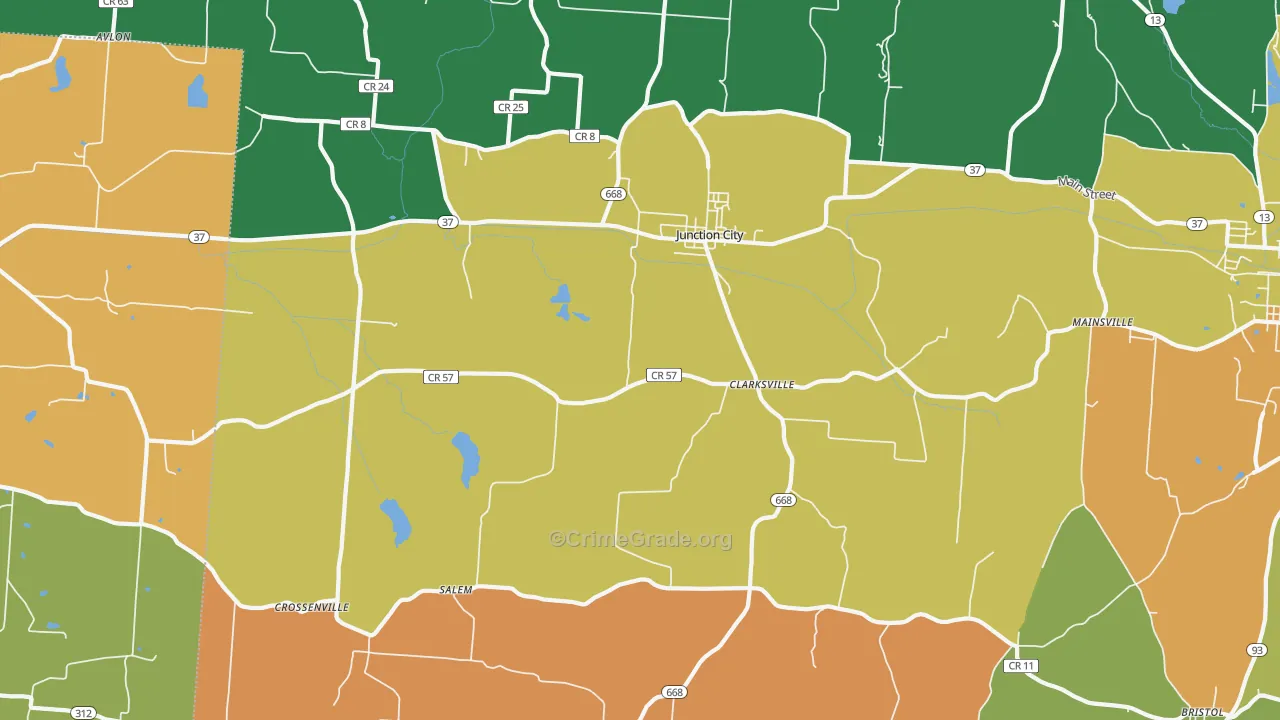 Junction City, OH Map of Robbery Rates