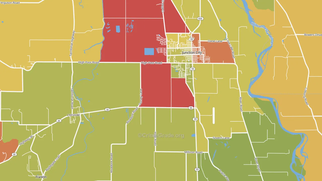 Junction City, OR Map of Robbery Rates