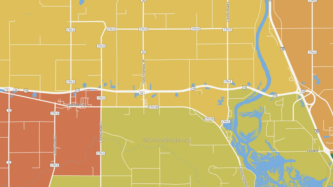Junction City, WI Map of Robbery Rates