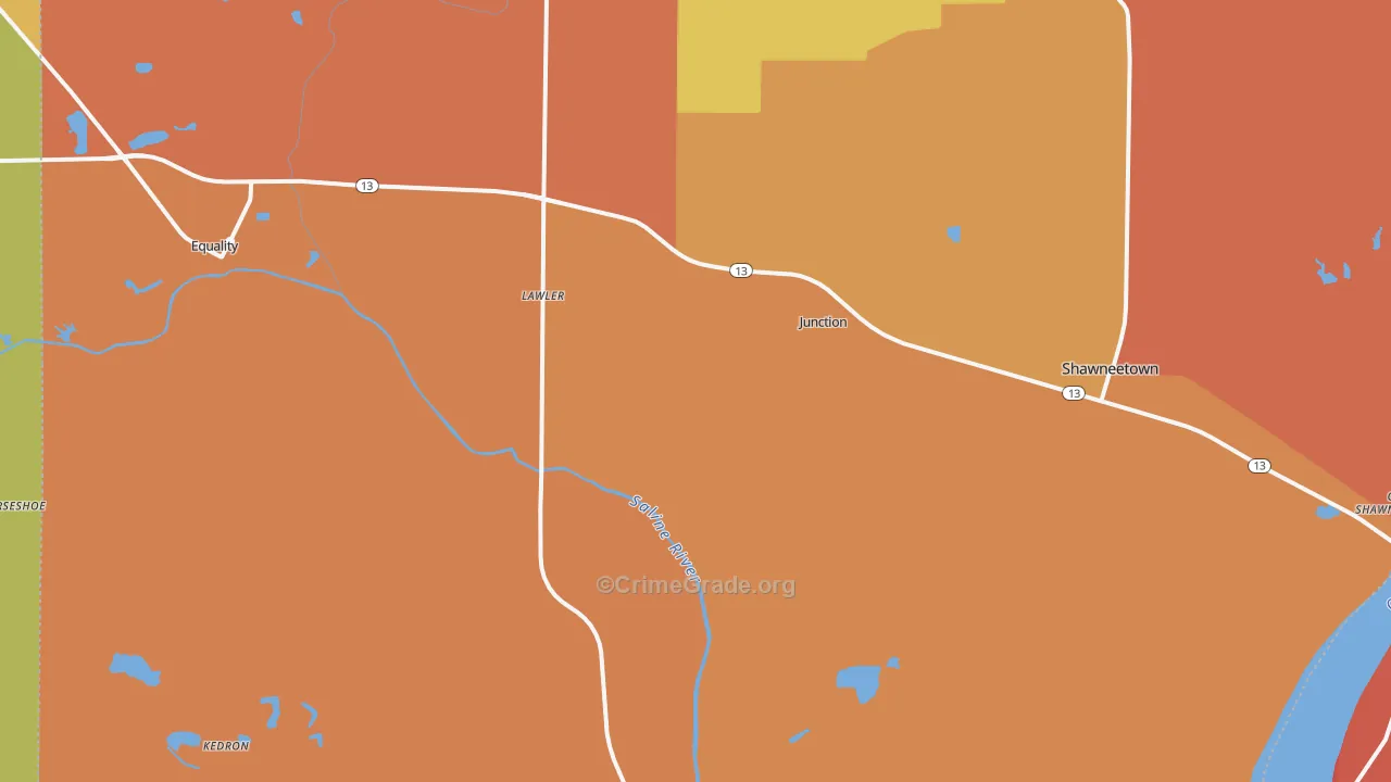 Junction, IL Map of Robbery Rates
