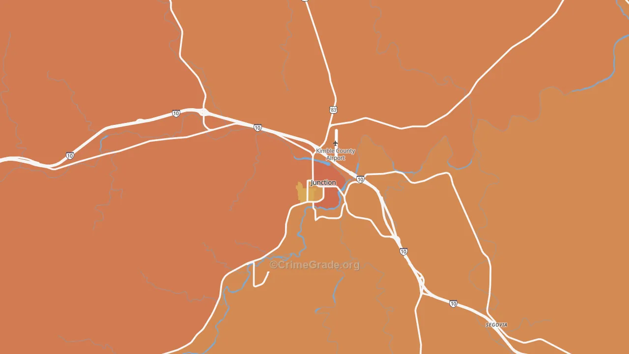 Junction, TX Map of Robbery Rates