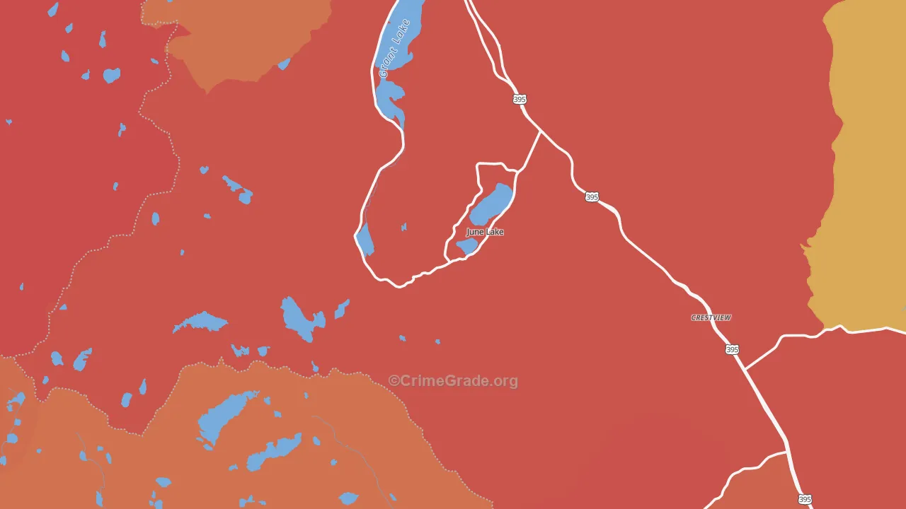 June Lake, CA Map of Robbery Rates