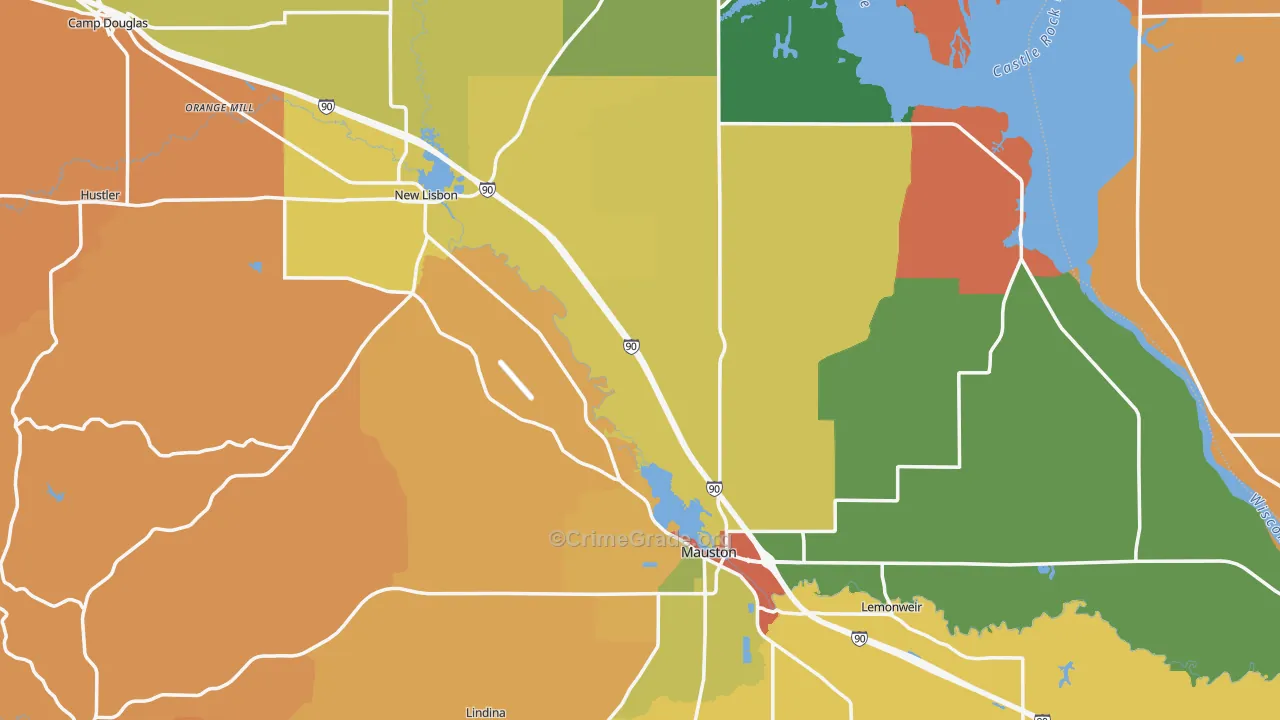 Juneau County, WI Map of Robbery Rates