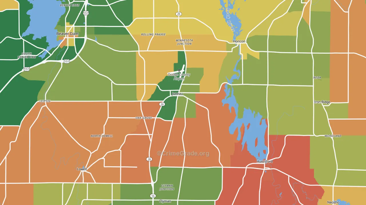 Juneau, WI Map of Robbery Rates