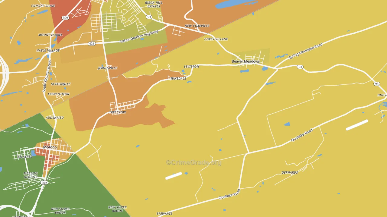 Junedale, PA Map of Robbery Rates