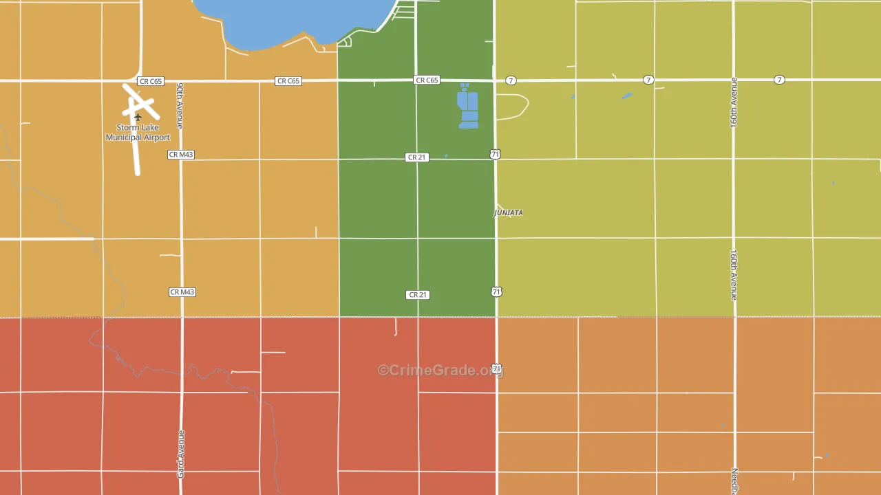 Juniata, IA Map of Robbery Rates