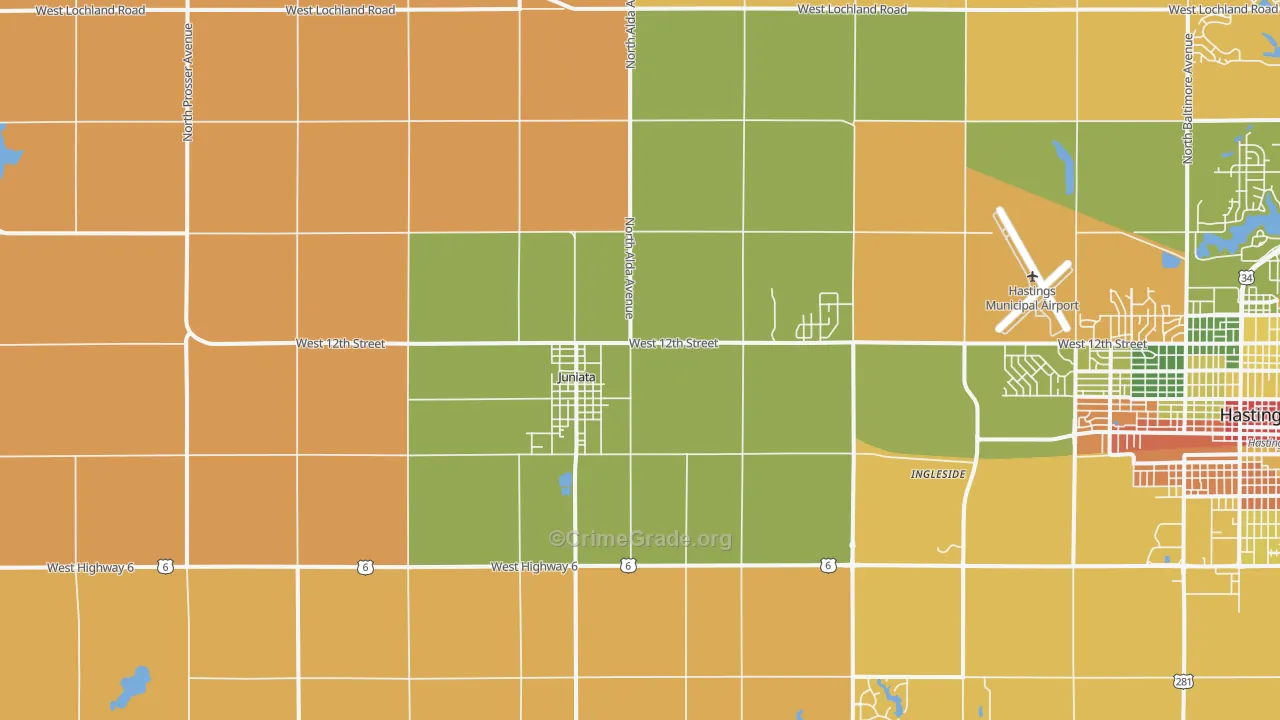 Juniata, NE Map of Robbery Rates