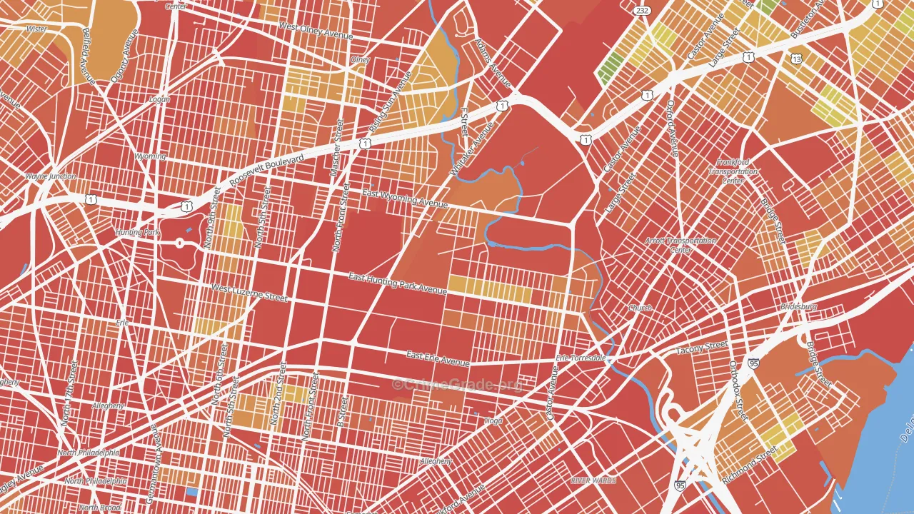 Juniata Park-Feltonville, Philadelphia, PA Map of Robbery Rates