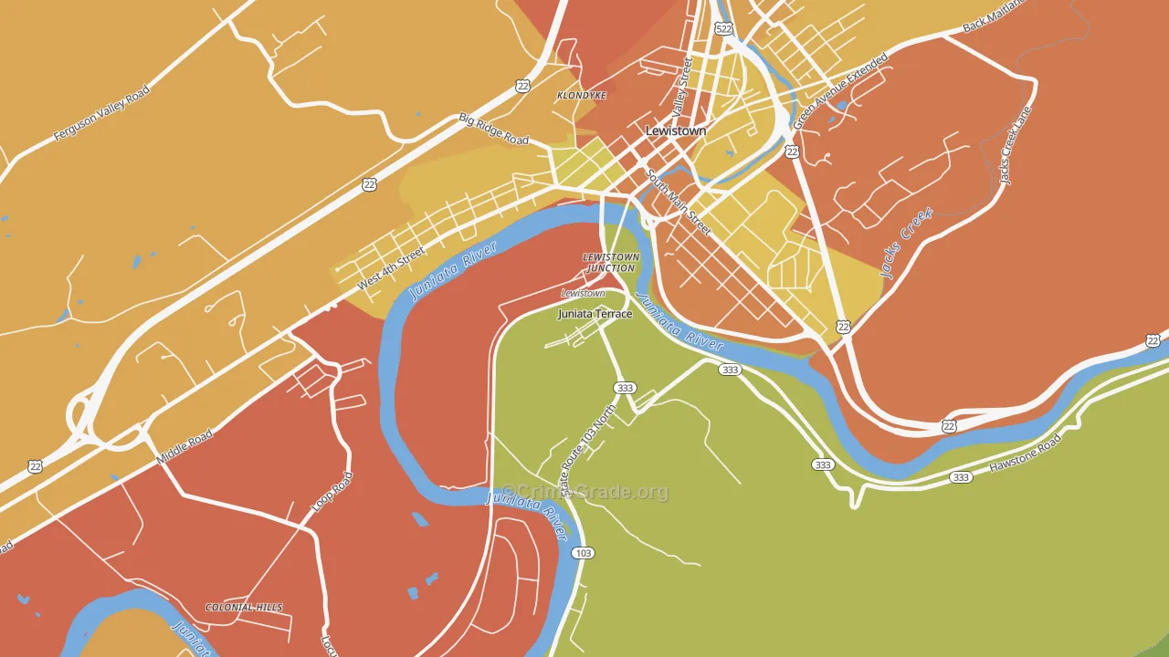 Juniata Terrace, PA Map of Robbery Rates