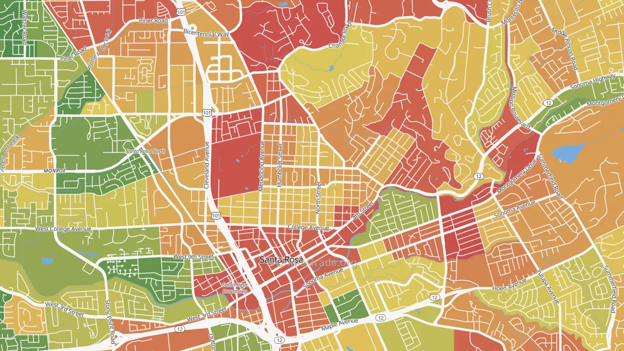 Junior College Neighborhood Assc., Santa Rosa, CA Map of Robbery Rates