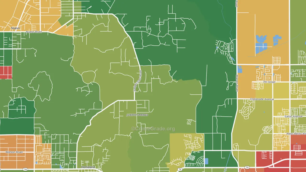 Juniper Springs, CA Map of Robbery Rates