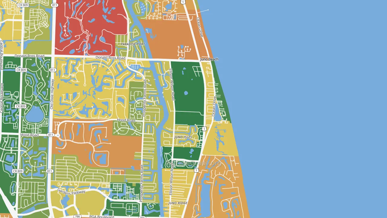 Juno Beach, FL Map of Robbery Rates