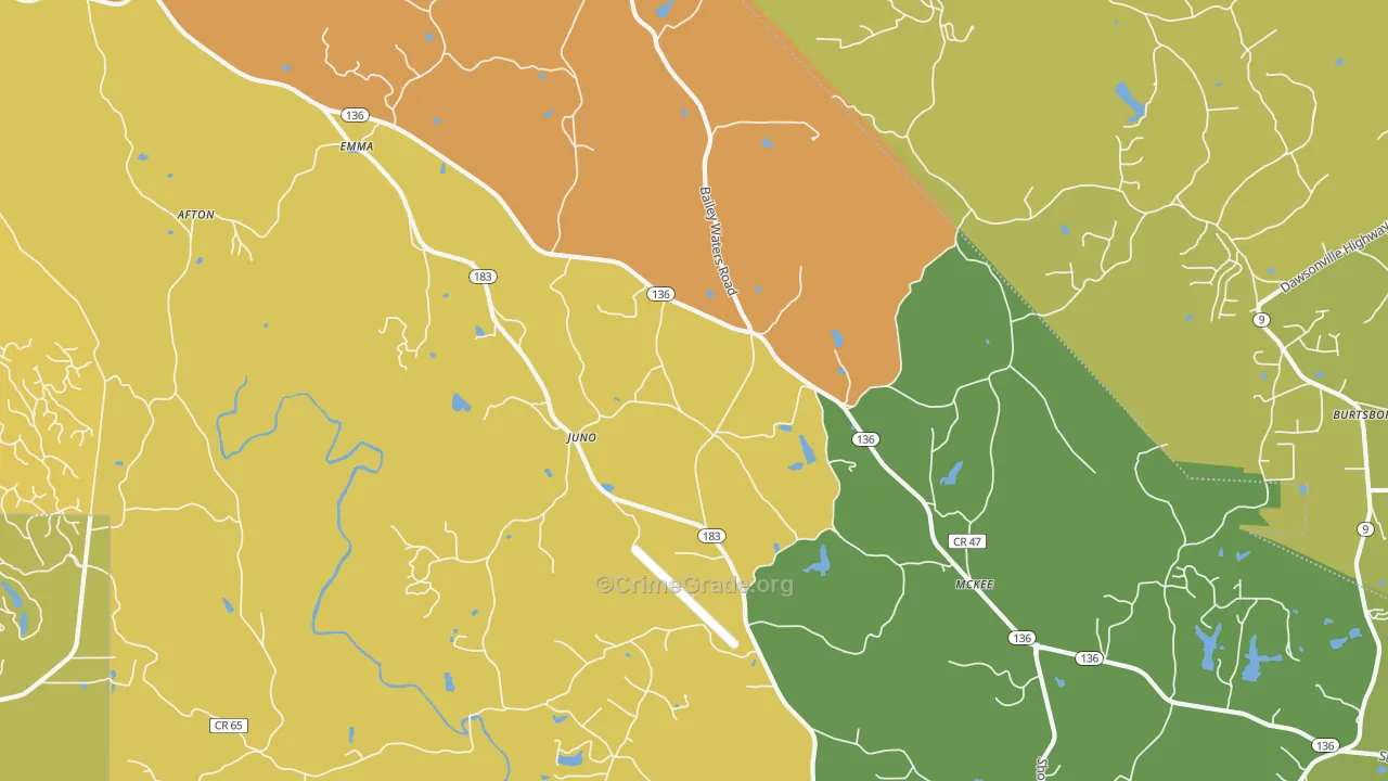 Juno, GA Map of Robbery Rates