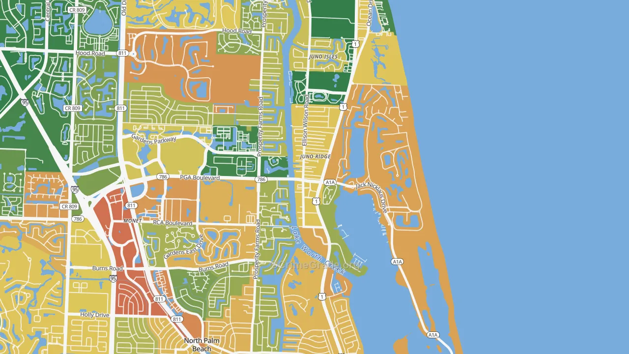 Juno Ridge, FL Map of Robbery Rates
