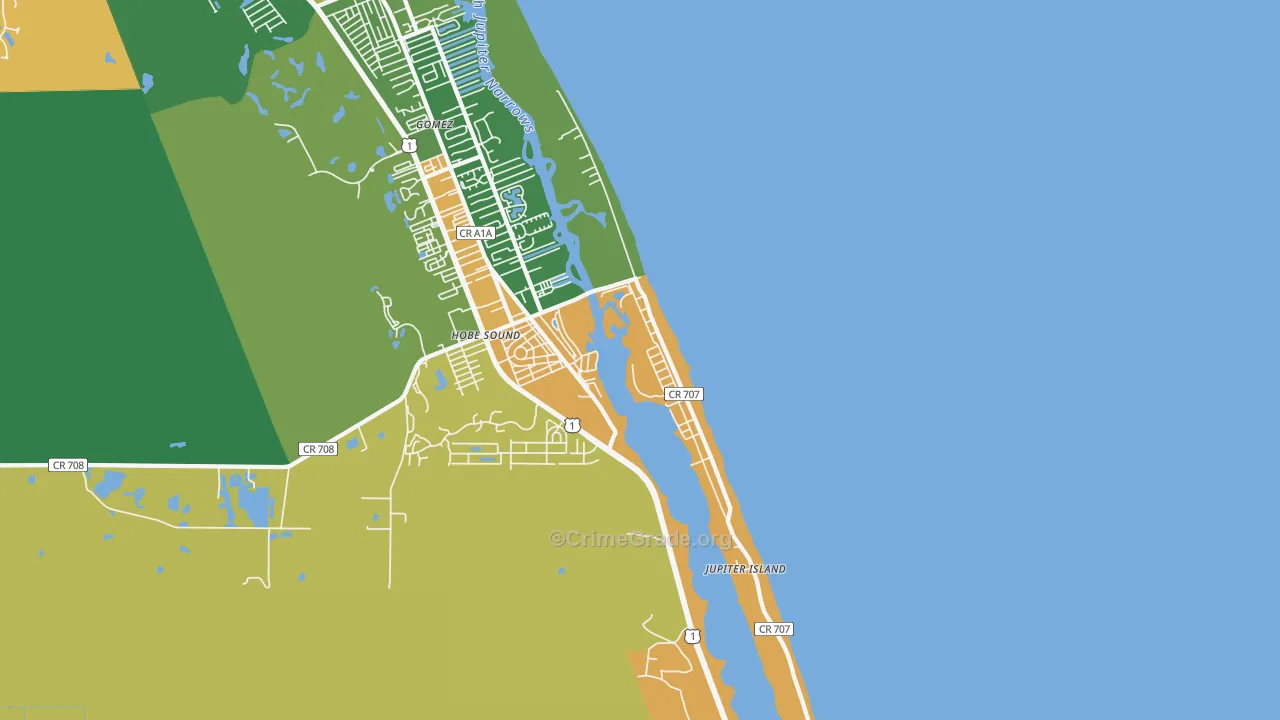 Jupiter Island, FL Map of Robbery Rates