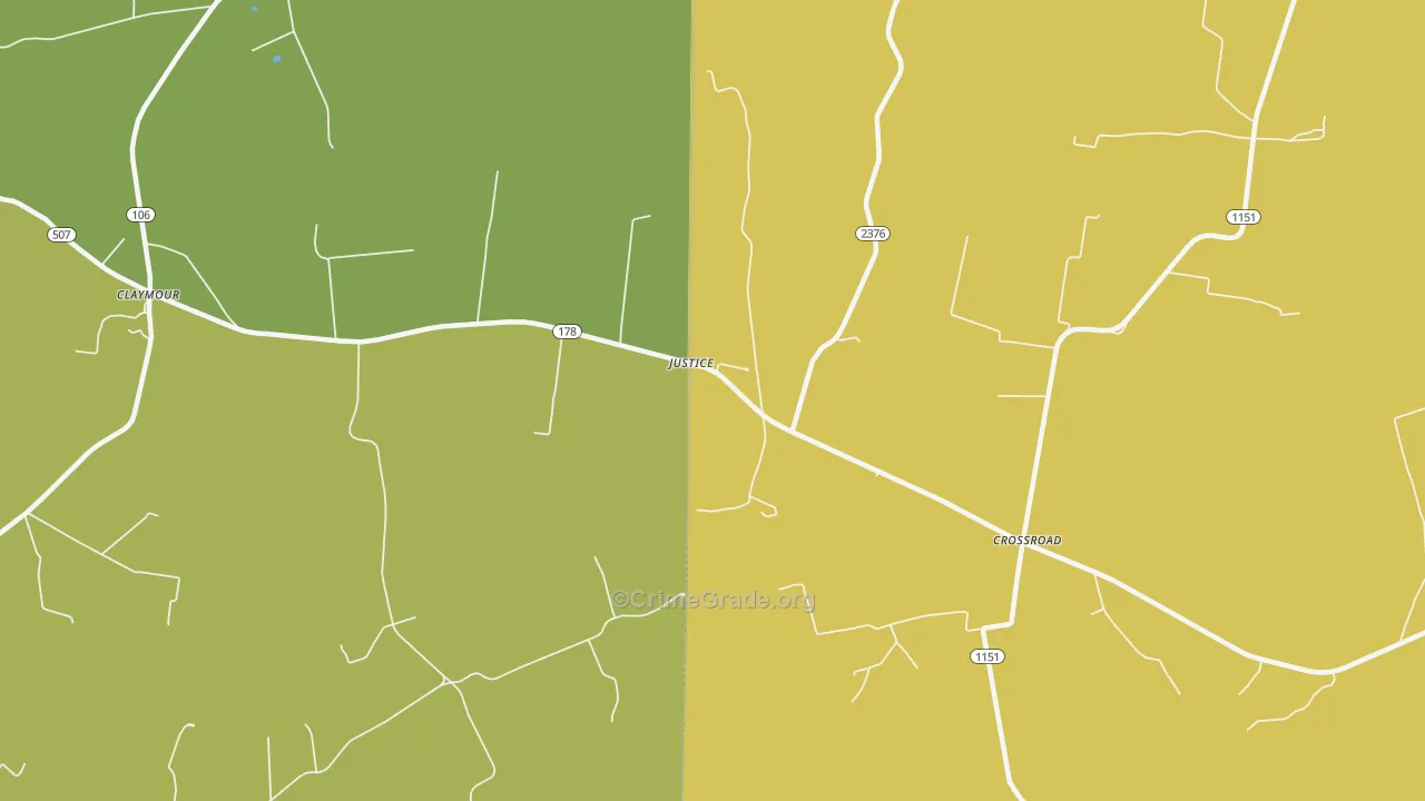 Justice, KY Map of Robbery Rates